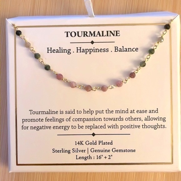 Brand New 14K Gold Plated Sterling Silver Genuine Gemstone Tourmaline Necklace - Picture 8 of 11